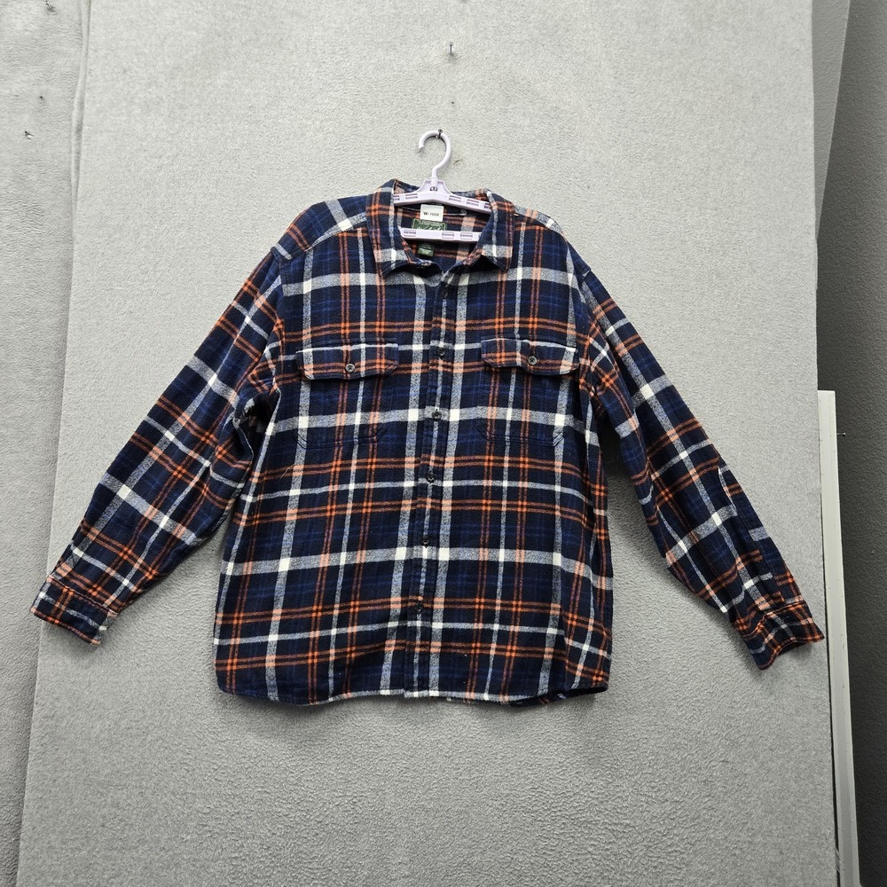 Woolrich Men Button Up Shirt XXL Navy Plaid Flannel Shirt Work Outdoor